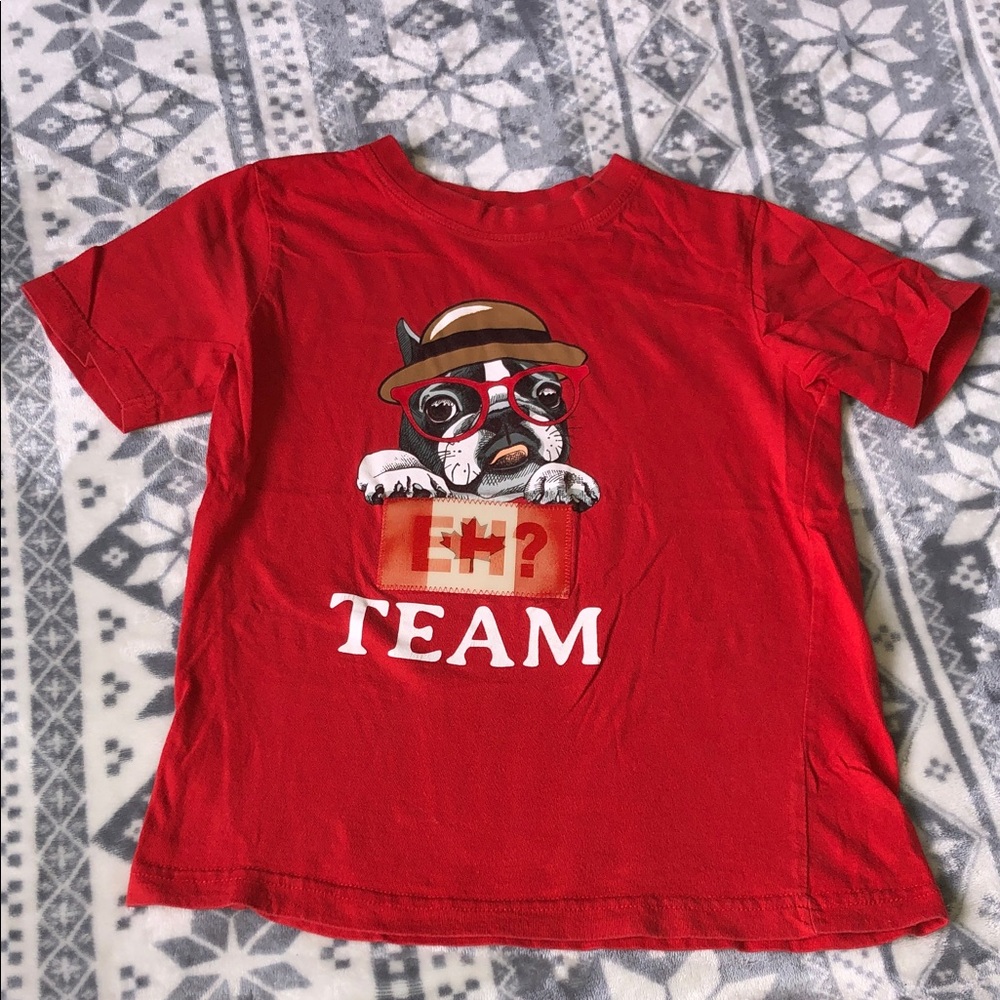 Red Kids 'EH? Team' Graphic Tee with holographic detail